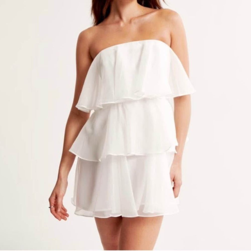 White Strapless Tiered Dress